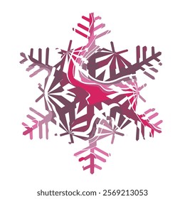 Author's design of white hexagonal vector snowflake made of wavy elements