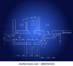 Author's project architecture of the entrance group of a country villa. Blueprint. Vector.