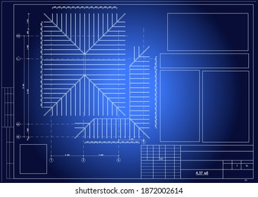 Author's project of the house, plan of the roof truss system, bluprint. Vector.