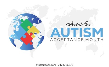 Autism Acceptance Month observed every year in April. Holiday, poster, card and background vector illustration design.