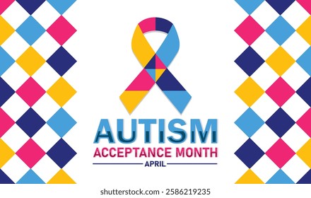 Autism Acceptance Month wallpaper with shapes and typography, banner, card, poster, template. Autism Acceptance Month, Modern background