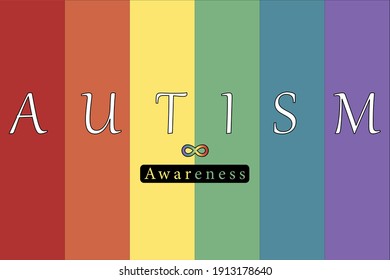 Conciencia del autismo. Bloquear el fondo de los colores. Conciencia y aceptación de la neurodiversidad.  Vector de concepto del Día Mundial de la Conciencia del Autismo con símbolos de infinito arco iris. 