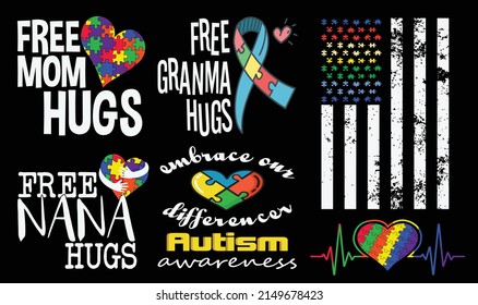 Autism Awareness Bundle, Autism awareness t shirt design vector illustration svg