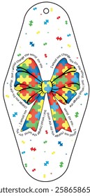 Autism Awareness Classic motel Keychain Valentine coquette bow template, motel key chain, hotel keychain template, Key Ring