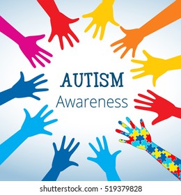 Autism awareness concept with hand of puzzle pieces as symbol of autism.