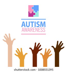 Autism awareness concept with human hands.