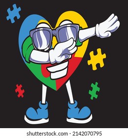 Autism Awareness Dabbing Puzzle Heart , Autism Graphic Tshirt design