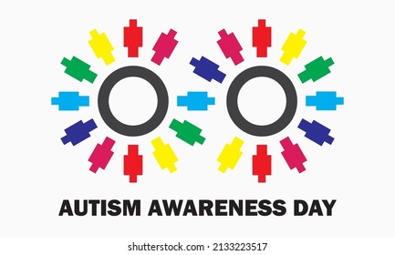  Autism Awareness Day. Abtract  infinity symbol gear people. Colorful vector isolated on white background.