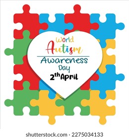 Día de concientización del autismo el 2 de abril, los coloridos rompecabezas, Top view, world Autism warday o el 2 de abril, Spectrum Disorder Conception, ASD, Syndrome, Symptoms, Campaign, banner, vector, eps10,