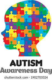 Autism Awareness Day. Child profile puzzle concept vector