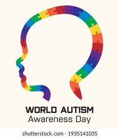 Autism Awareness Day. Colorful  puzzle profile of a boy. Concept stock vector	