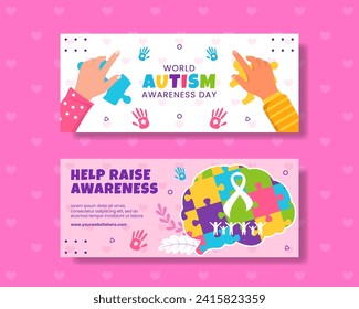 Autism Awareness Day Horizontal Banner Flat Cartoon Hand Drawn Templates Background Illustration