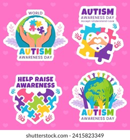 Autism Awareness Day Label Flat Cartoon Hand Drawn Templates Background Illustration