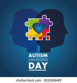 autism awareness day profile heads with puzzle color