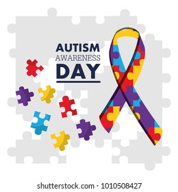 autism awareness day puzzles shape ribbon celebration card