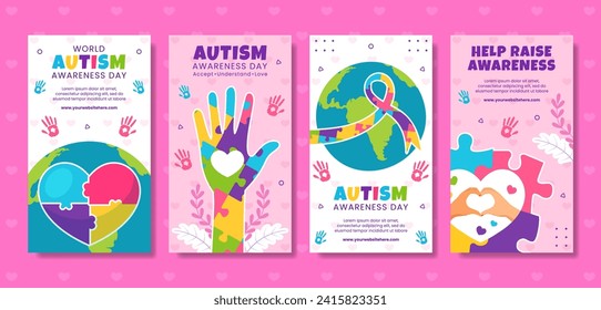 Autism Awareness Day Social Media Stories Flat Cartoon Hand Drawn Templates Background Illustration