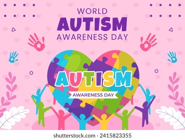 Autism Awareness Day Social Media Background Flat Cartoon Hand Drawn Templates Illustration