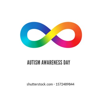 Autism awareness day symbol vector illustration. Charity foundation for children with brain development disability logotype design. Flamboyant infinity sign illustration with typography