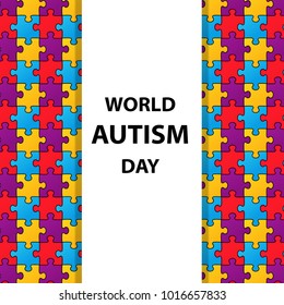 Autism Awareness Day. Trend lettering. Multicolored puzzlebackground. Healthcare concept. Vector illustration.