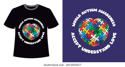 Autism Awareness Day. T-shirt basic design vector in black.