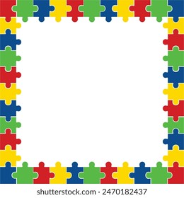 Autism Awareness Day, World Autism Day, quadratischer Rahmen mit Puzzleteilen, Copy-Space. Design-Element oder Hintergrund für Flyer, Poster für Gesundheitsaufklärungskampagne für Autismus