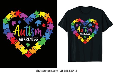 Autism Awareness Heart Puzzle T-Shirt Design