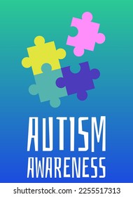 Autism awareness and information day banner with puzzle pieces, flat vector illustration. Autism developmental disorder and difficulty in social interaction awareness.