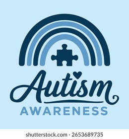 Autism Awareness Logo with Blue Rainbow and Puzzle Piece