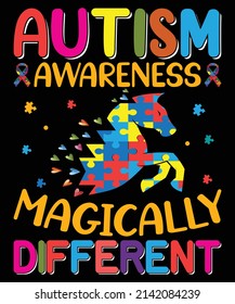 Conciencia del autismo Diseño de camisetas mágicamente diferentes.
