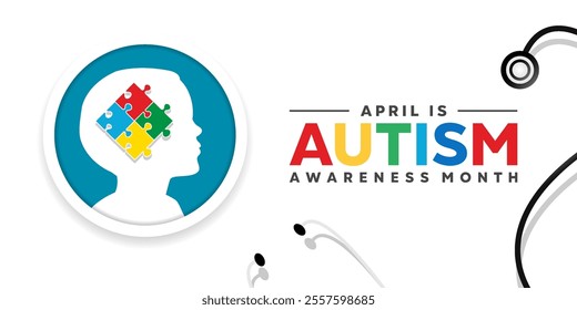 Autism Awareness Month. Children and stesthoscope. Great for cards, banners, posters, social media and more. White background.