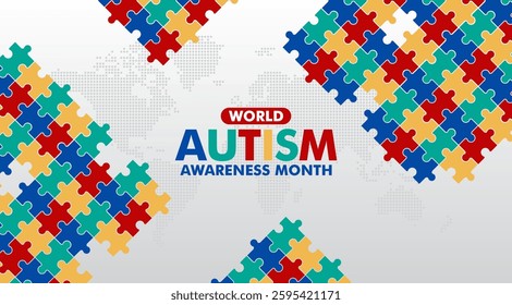 Autism Awareness Month. Design suitable for banners, greeting cards, posters, prints, social media posts, flyers.