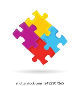 Autism Awareness Month. It's okay to be different. Trend lettering. Multicolored puzzle logo design template.. Healthcare concept. Vector illustration on white background