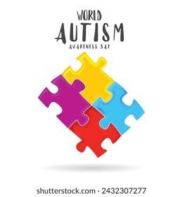 Autism Awareness Month. It's okay to be different. Trend lettering. Multicolored puzzle logo design template.. Healthcare concept. Vector illustration on white background