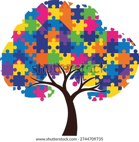 Autism Awareness Month Puzzle Tree Design