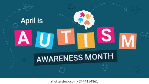 Autism awareness month. Social inclusion and acceptance of neurodiversity. Colorful banner. Observed in April.