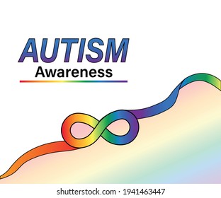 Conciencia del autismo. Conciencia y aceptación de la neurodiversidad.  Vector de concepto del Día Mundial de la Conciencia del Autismo con símbolos de infinito arco iris. 