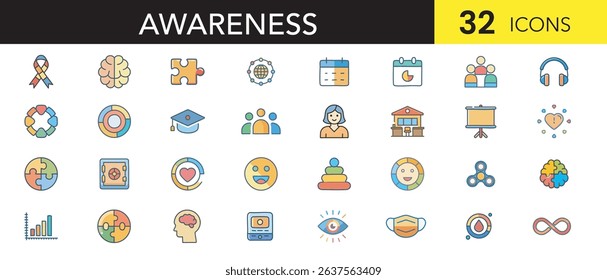 Autism Awareness and Neurodiversity Support Flat Minimal Icon Set