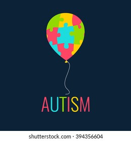 Autism awareness poster with a colorful balloon made of puzzle pieces. Disease solidarity day. Vector illustration.