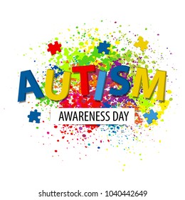 Autism awareness poster with colorful puzzle