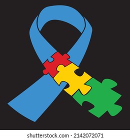 Autism Awareness Puzzle Ribbon , Autism Graphic Tshirt design