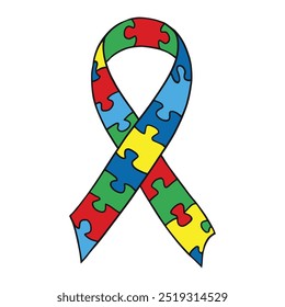 Autism awareness puzzle ribbon illustration