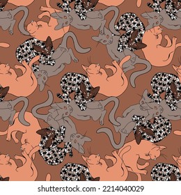 Autism awareness puzzle seamless. World Autism Awareness Day. 2 April. Colourful puzzles with cats. Texture medical vector illustration. Autism symbol. Flat style.