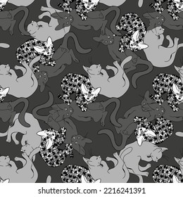 Autism awareness puzzle seamless. World Autism Awareness Day. 2 April. Colourful puzzles with cats. Texture medical vector illustration. Autism symbol. Flat style.