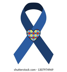Autism Awareness Ribbon - Colorful autism awareness ribbon isolated on white background