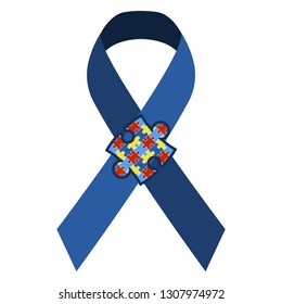 Autism Awareness Ribbon - Colorful autism awareness ribbon isolated on white background