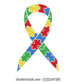 Autism Awareness Ribbon Isolated Vector Illustration On White Background
