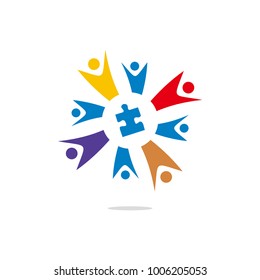 Autism Awareness symblos: people, heart, puzzle