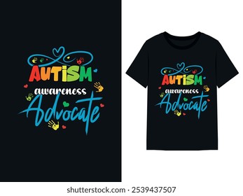 Design De Camiseta De Consciência De Autismo Feito À Mão. Arte detalhada desenhada à mão criada com a ferramenta Caneta do Adobe Illustrator. Unique Vetor T-Shirt Mockup to Advocate and Promote Autism Awareness and Support (em inglês) .