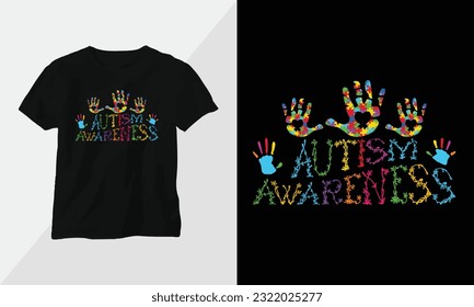 autism awareness - Autism t-shirt design concept. all designs are colorful groovy style and created using ribbon, puzzles, love, etc