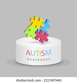 Conciencia del autismo. Banner vectorial, impresión, tipografía. Rompecabezas colorido.